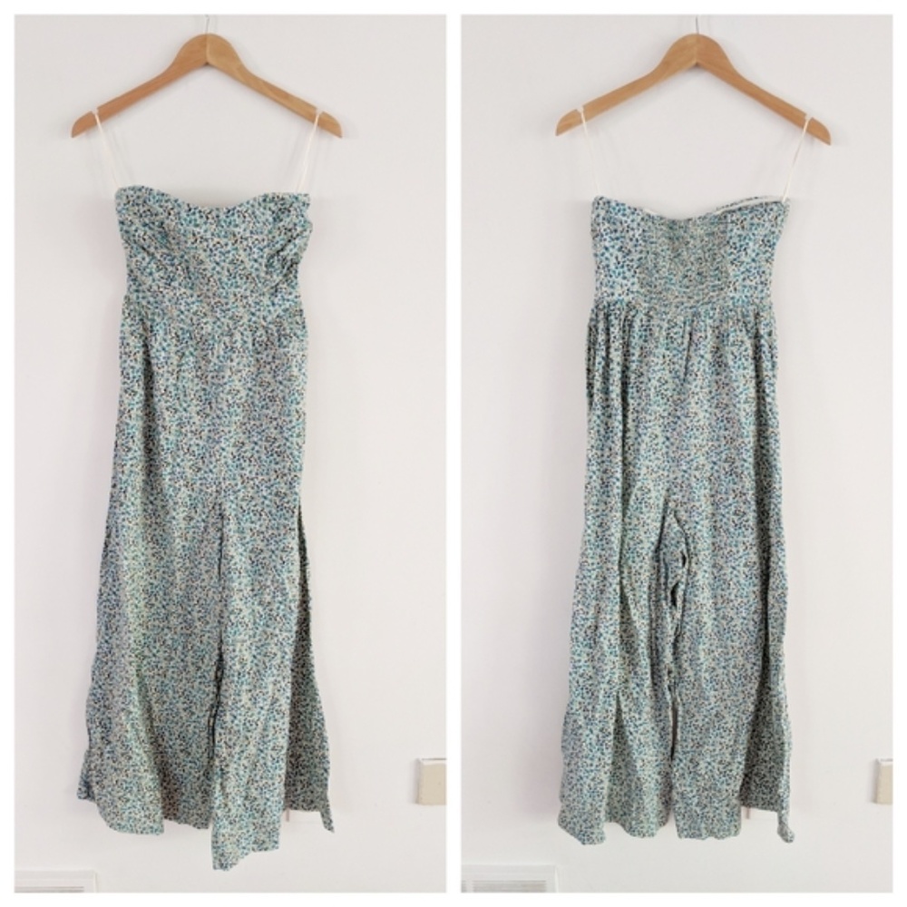 NWT Free People Mustang Strapless Ditsy Floral Wide Leg Jumpsuit Blue Size L - Picture 11 of 12